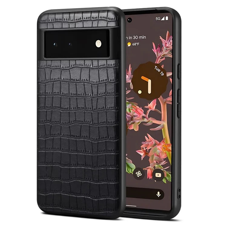 For Google Pixel 6a Phone Case PU Leather+PC+TPU Cover with Crocodile Texture