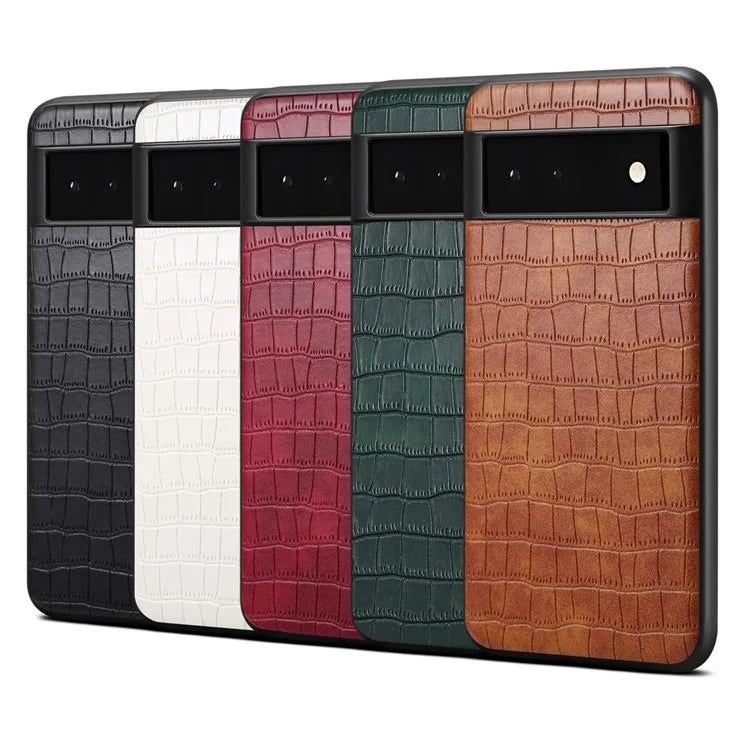 For Google Pixel 6a Phone Case PU Leather+PC+TPU Cover with Crocodile Texture
