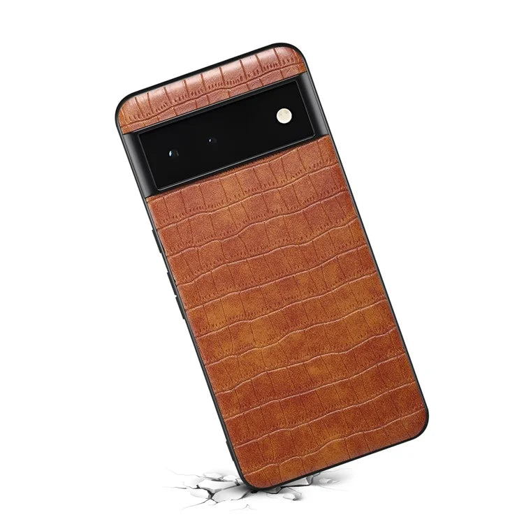 For Google Pixel 6a Phone Case PU Leather+PC+TPU Cover with Crocodile Texture