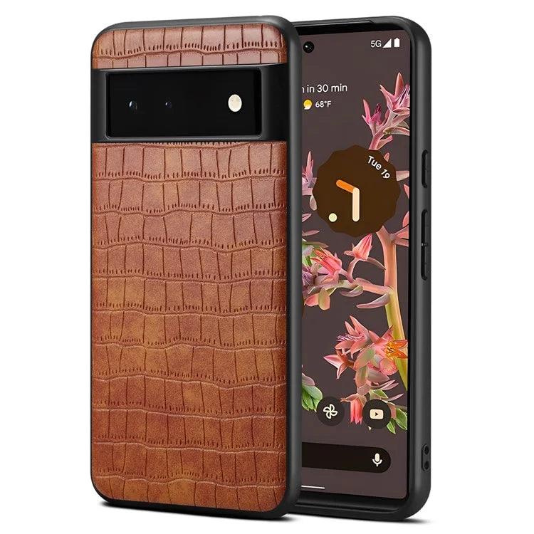 For Google Pixel 6a Phone Case PU Leather+PC+TPU Cover with Crocodile Texture