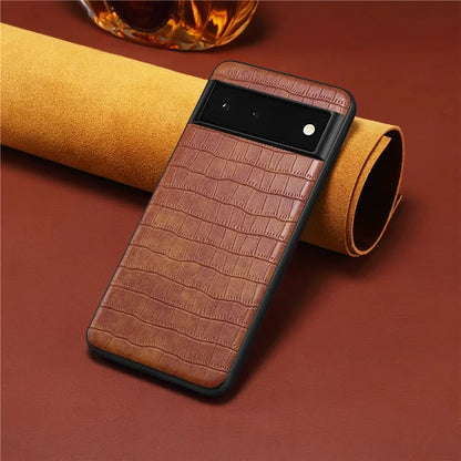 For Google Pixel 6a Phone Case PU Leather+PC+TPU Cover with Crocodile Texture