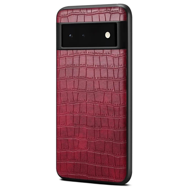 For Google Pixel 6a Phone Case PU Leather+PC+TPU Cover with Crocodile Texture