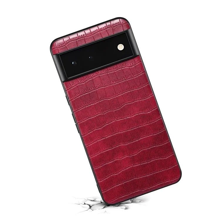 For Google Pixel 6a Phone Case PU Leather+PC+TPU Cover with Crocodile Texture