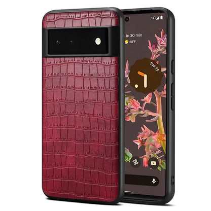 For Google Pixel 6a Phone Case PU Leather+PC+TPU Cover with Crocodile Texture