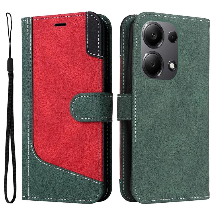 For Xiaomi Redmi Note 13 Pro 4G / Poco M6 Pro 4G Phone Case Three-color Splicing Stand Cover