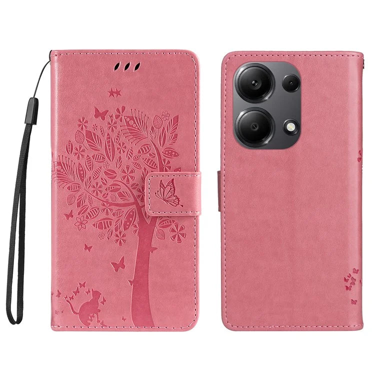 KT Imprinting Flower Series-3 For Xiaomi Redmi Note 13 Pro 4G / Poco M6 Pro 4G Case Cat Tree Pattern Wallet Cover