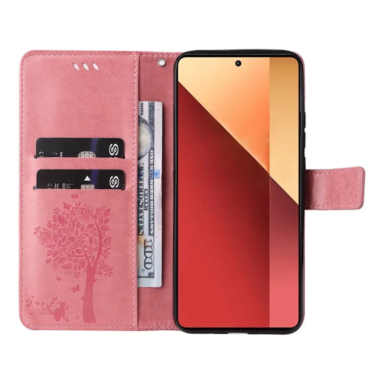 KT Imprinting Flower Series-3 For Xiaomi Redmi Note 13 Pro 4G / Poco M6 Pro 4G Case Cat Tree Pattern Wallet Cover