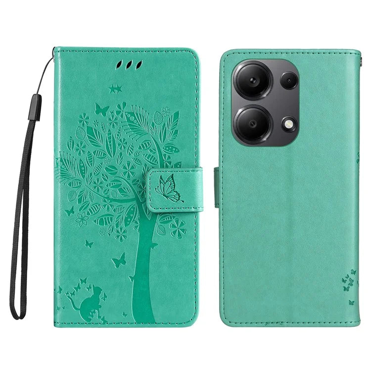KT Imprinting Flower Series-3 For Xiaomi Redmi Note 13 Pro 4G / Poco M6 Pro 4G Case Cat Tree Pattern Wallet Cover