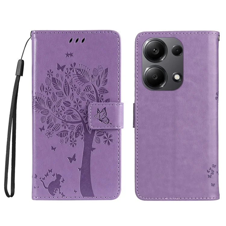 KT Imprinting Flower Series-3 For Xiaomi Redmi Note 13 Pro 4G / Poco M6 Pro 4G Case Cat Tree Pattern Wallet Cover