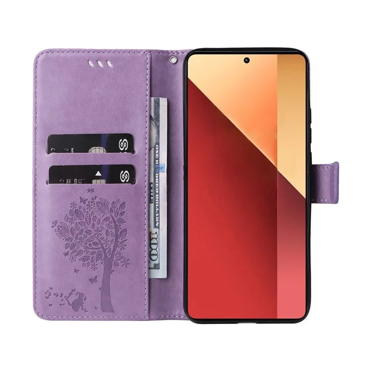 KT Imprinting Flower Series-3 For Xiaomi Redmi Note 13 Pro 4G / Poco M6 Pro 4G Case Cat Tree Pattern Wallet Cover