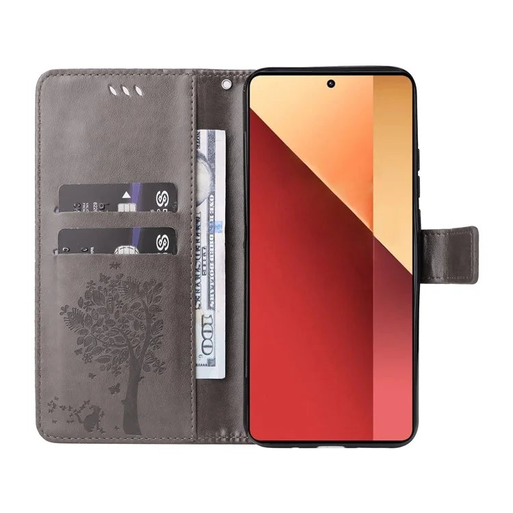 KT Imprinting Flower Series-3 For Xiaomi Redmi Note 13 Pro 4G / Poco M6 Pro 4G Case Cat Tree Pattern Wallet Cover