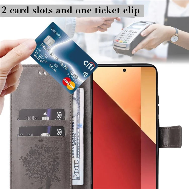 KT Imprinting Flower Series-3 For Xiaomi Redmi Note 13 Pro 4G / Poco M6 Pro 4G Case Cat Tree Pattern Wallet Cover