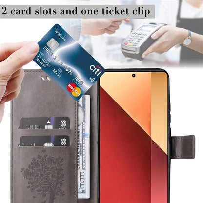 KT Imprinting Flower Series-3 For Xiaomi Redmi Note 13 Pro 4G / Poco M6 Pro 4G Case Cat Tree Pattern Wallet Cover