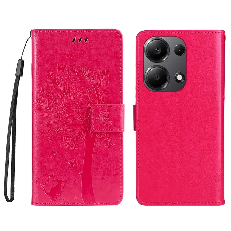 KT Imprinting Flower Series-3 For Xiaomi Redmi Note 13 Pro 4G / Poco M6 Pro 4G Case Cat Tree Pattern Wallet Cover