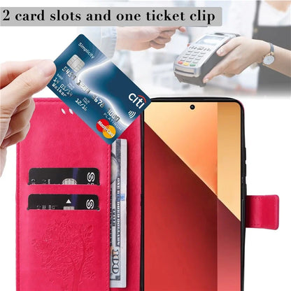 KT Imprinting Flower Series-3 For Xiaomi Redmi Note 13 Pro 4G / Poco M6 Pro 4G Case Cat Tree Pattern Wallet Cover