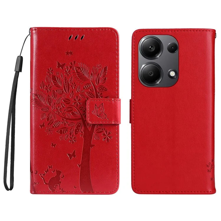 KT Imprinting Flower Series-3 For Xiaomi Redmi Note 13 Pro 4G / Poco M6 Pro 4G Case Cat Tree Pattern Wallet Cover