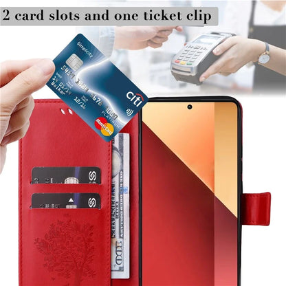 KT Imprinting Flower Series-3 For Xiaomi Redmi Note 13 Pro 4G / Poco M6 Pro 4G Case Cat Tree Pattern Wallet Cover