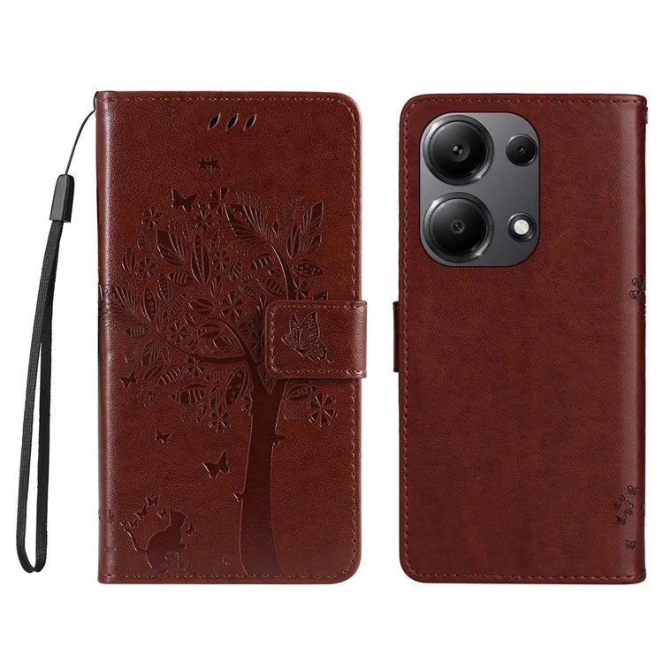 KT Imprinting Flower Series-3 For Xiaomi Redmi Note 13 Pro 4G / Poco M6 Pro 4G Case Cat Tree Pattern Wallet Cover