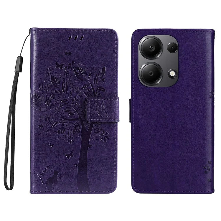 KT Imprinting Flower Series-3 For Xiaomi Redmi Note 13 Pro 4G / Poco M6 Pro 4G Case Cat Tree Pattern Wallet Cover