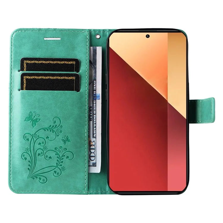 KT Imprinting Flower Series-2 For Xiaomi Redmi Note 13 Pro 4G / Poco M6 Pro 4G Case with Wrist Strap Leather Cover