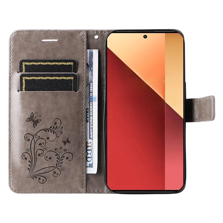 KT Imprinting Flower Series-2 For Xiaomi Redmi Note 13 Pro 4G / Poco M6 Pro 4G Case with Wrist Strap Leather Cover