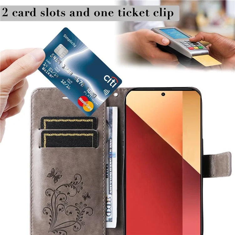 KT Imprinting Flower Series-2 For Xiaomi Redmi Note 13 Pro 4G / Poco M6 Pro 4G Case with Wrist Strap Leather Cover