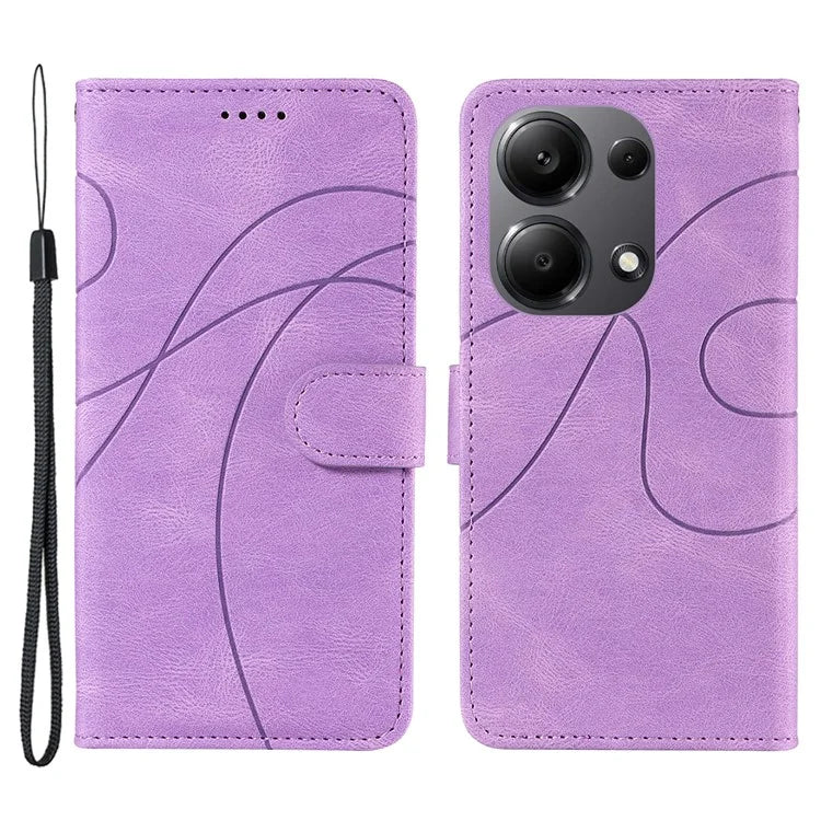 For Xiaomi Redmi Note 13 Pro 4G / Poco M6 Pro 4G Case Imprinted Curved Line Leather Cover