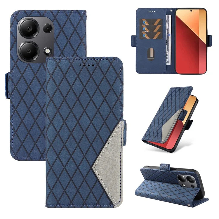 For Xiaomi Redmi Note 13 Pro 4G / Poco M6 Pro 4G Magnetic Case Leather Wallet Cover with Rhombus Pattern