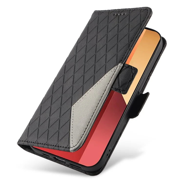 For Xiaomi Redmi Note 13 Pro 4G / Poco M6 Pro 4G Magnetic Case Leather Wallet Cover with Rhombus Pattern