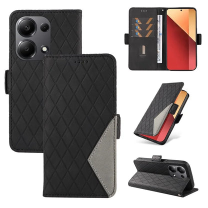 For Xiaomi Redmi Note 13 Pro 4G / Poco M6 Pro 4G Magnetic Case Leather Wallet Cover with Rhombus Pattern