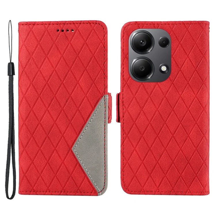 For Xiaomi Redmi Note 13 Pro 4G / Poco M6 Pro 4G Magnetic Case Leather Wallet Cover with Rhombus Pattern