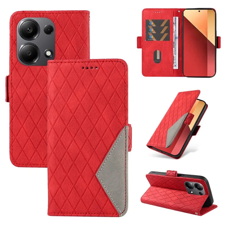 For Xiaomi Redmi Note 13 Pro 4G / Poco M6 Pro 4G Magnetic Case Leather Wallet Cover with Rhombus Pattern