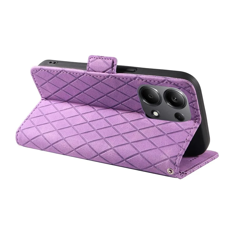 For Xiaomi Redmi Note 13 Pro 4G / Poco M6 Pro 4G Magnetic Case Leather Wallet Cover with Rhombus Pattern