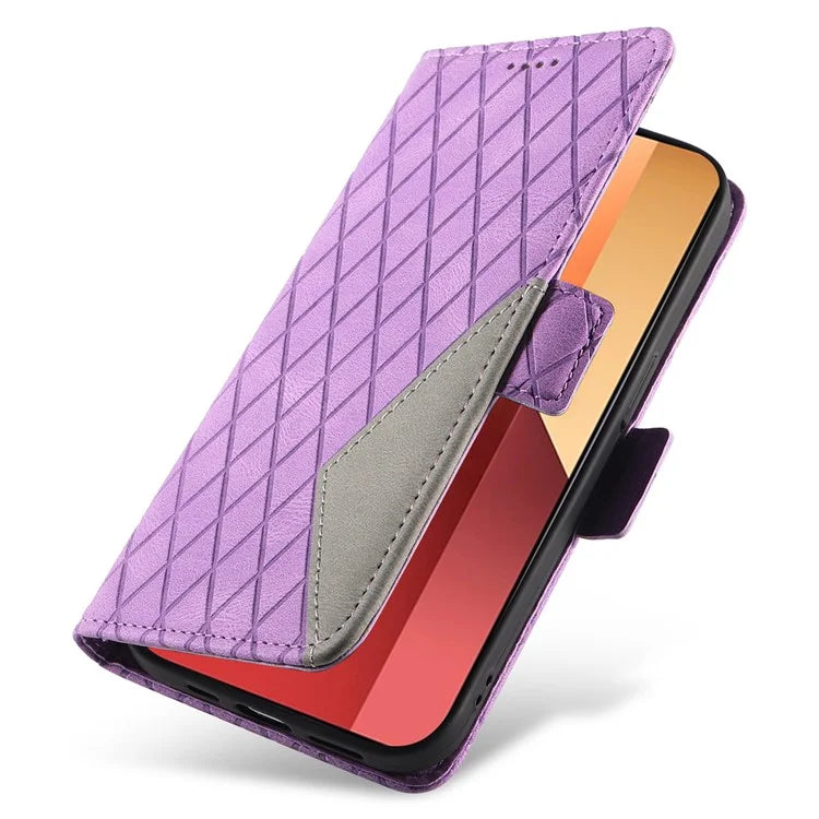 For Xiaomi Redmi Note 13 Pro 4G / Poco M6 Pro 4G Magnetic Case Leather Wallet Cover with Rhombus Pattern