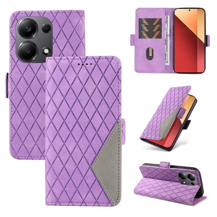 For Xiaomi Redmi Note 13 Pro 4G / Poco M6 Pro 4G Magnetic Case Leather Wallet Cover with Rhombus Pattern
