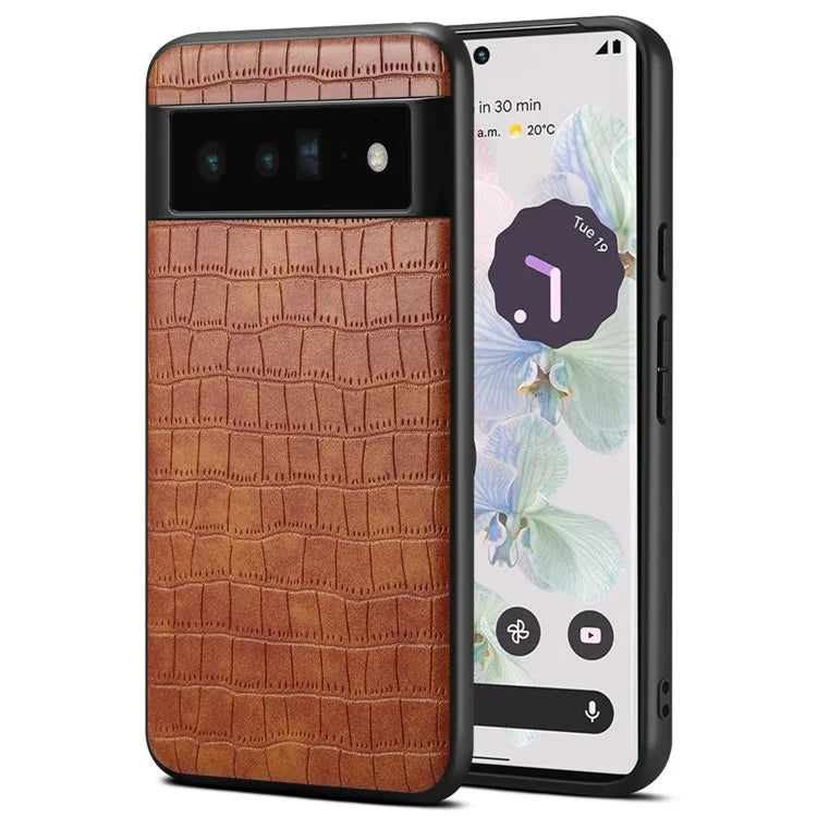 For Google Pixel 6 Pro 5G Cell Phone Cases Crocodile Textured Shockproof Back Shell