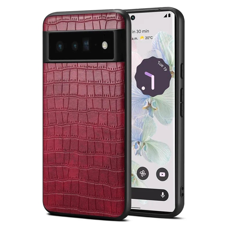 For Google Pixel 6 Pro 5G Cell Phone Cases Crocodile Textured Shockproof Back Shell