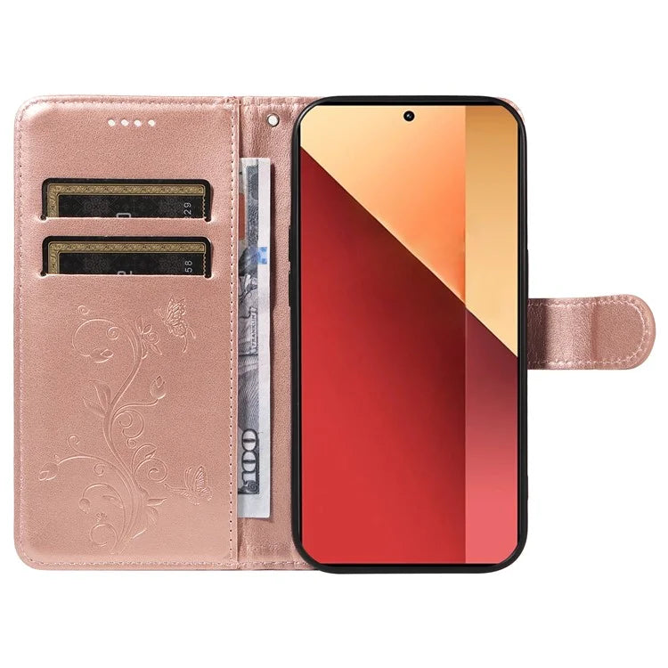 For Xiaomi Redmi Note 13 Pro 4G / Poco M6 Pro 4G Case Butterfly Flower Pattern Wallet Style Phone Cover