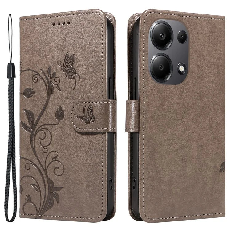 For Xiaomi Redmi Note 13 Pro 4G / Poco M6 Pro 4G Case Butterfly Flower Pattern Wallet Style Phone Cover