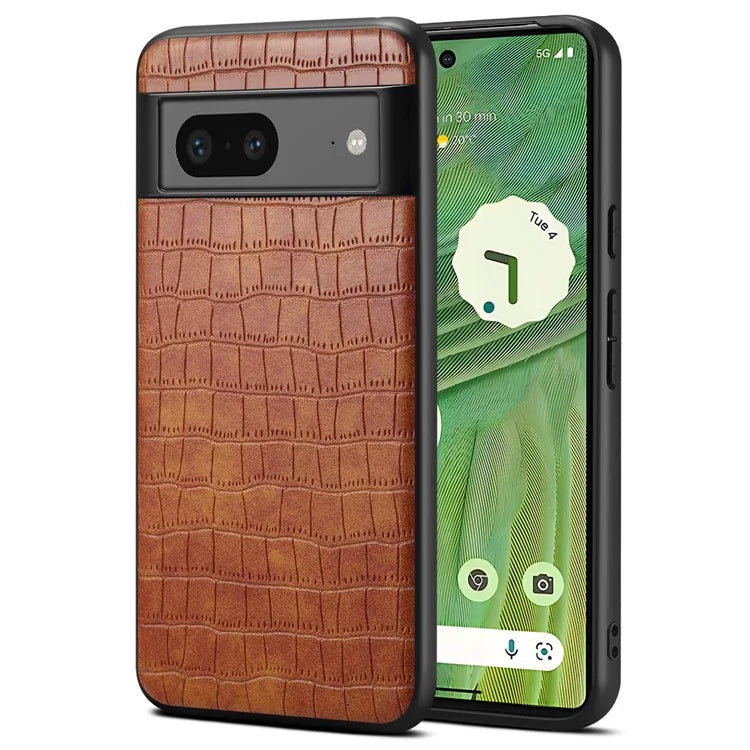 For Google Pixel 7a Case Drop-proof Crocodile Textured PU+PC+TPU Phone Protector
