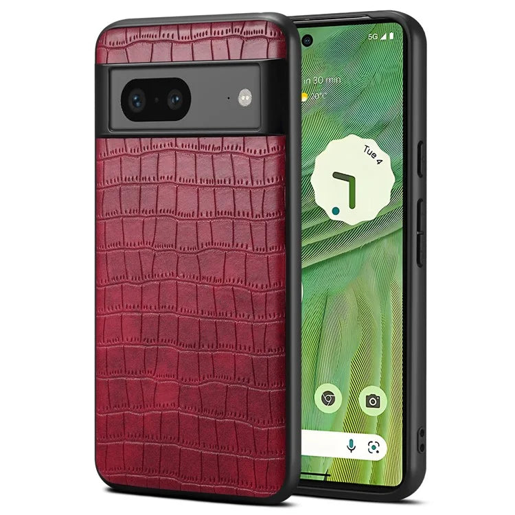 For Google Pixel 7a Case Drop-proof Crocodile Textured PU+PC+TPU Phone Protector