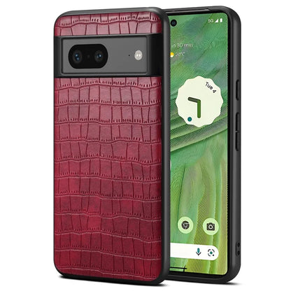 For Google Pixel 7a Case Drop-proof Crocodile Textured PU+PC+TPU Phone Protector