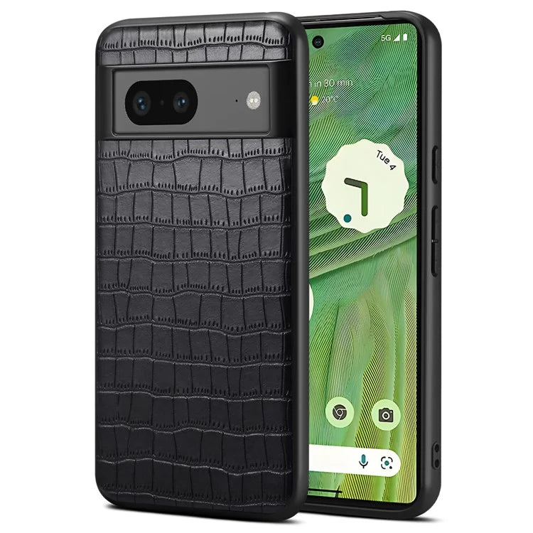 For Google Pixel 7a Case Drop-proof Crocodile Textured PU+PC+TPU Phone Protector