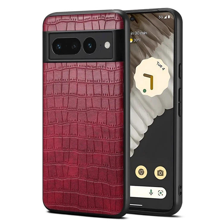 For Google Pixel 7 Pro 5G Back Case Crocodile Textured Shockproof Phone Cover