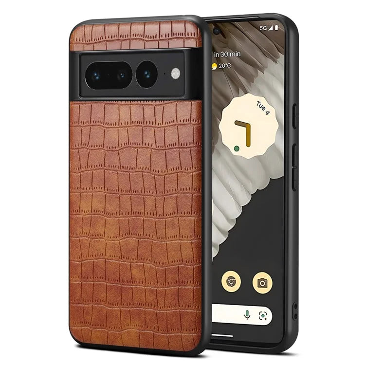 For Google Pixel 7 Pro 5G Back Case Crocodile Textured Shockproof Phone Cover
