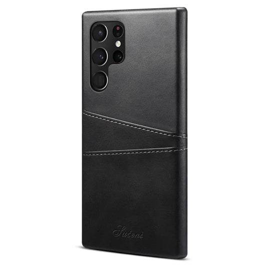 SUTENI For Samsung Galaxy S24 Ultra Case Calf Texture PU Leather Coated PC Back Shell
