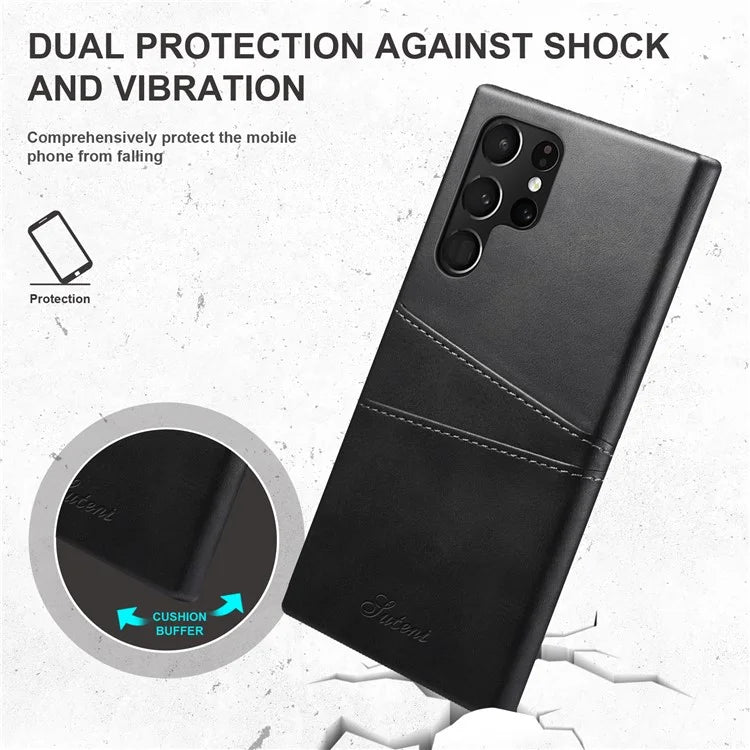 SUTENI For Samsung Galaxy S24 Ultra Case Calf Texture PU Leather Coated PC Back Shell