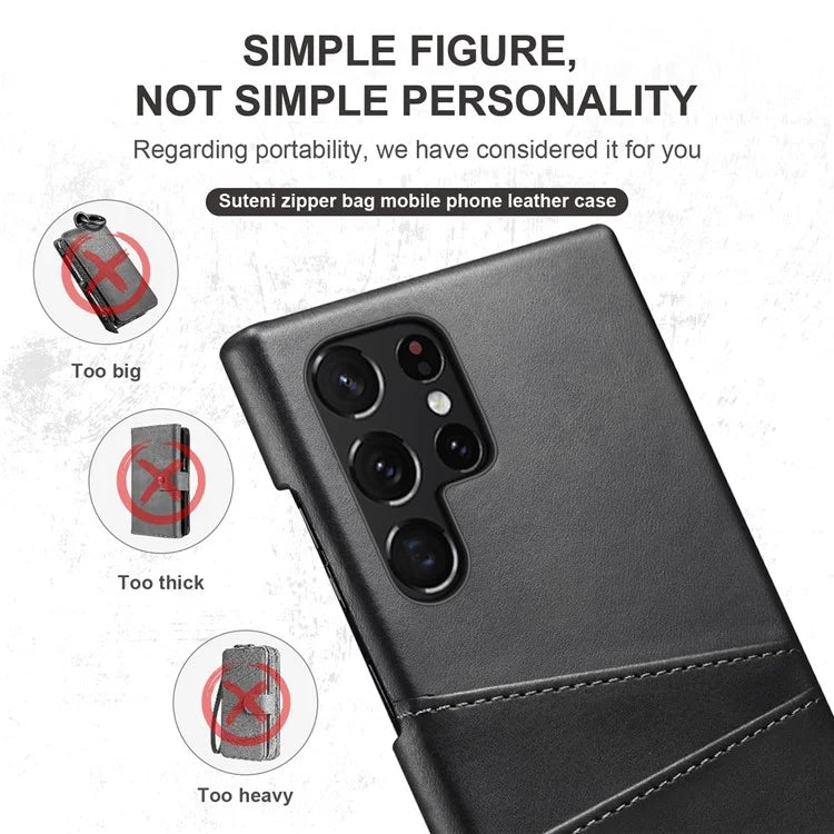 SUTENI For Samsung Galaxy S24 Ultra Case Calf Texture PU Leather Coated PC Back Shell