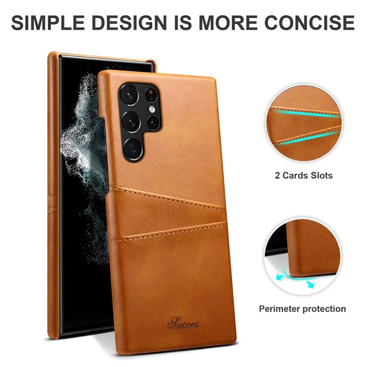 SUTENI For Samsung Galaxy S24 Ultra Case Calf Texture PU Leather Coated PC Back Shell