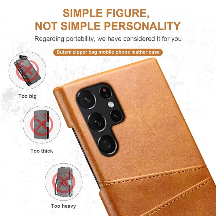 SUTENI For Samsung Galaxy S24 Ultra Case Calf Texture PU Leather Coated PC Back Shell